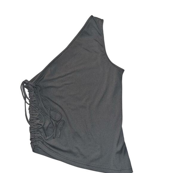 CIDER One Shoulder Ribbed Side Ruched Crop Tank Top Gray Size XS - Picture 1 of 3